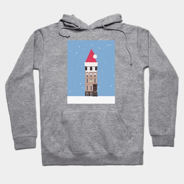 New York City NYC Brownstone Snowy Christmas Hoodie by lymancreativeco